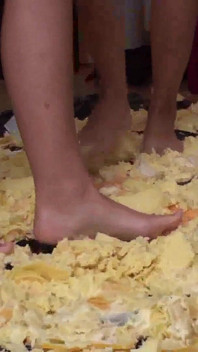 Sluts Trampling Food in the Living Room