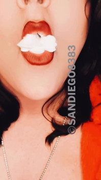 Sexy Brunette Eats Whipped Cream