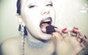 Goddess Misha Goldy: Brown glittery lips and sexy chocolate eating