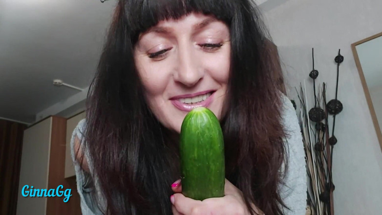 GinnaGg: Queen of Vegetables Fucks Cucumber in Black Condom