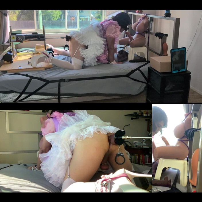 Sissy Candy: Pembe saten kadın kılıklı hizmetçi sikiş makinesi tarafından sikiliyor ve...