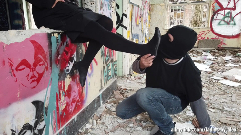 Fetish videos by Alex: He worships her black stocking feet