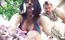 Goddess Misha Goldy: Tormenting and crushing a tiny man outdoors with our huge...