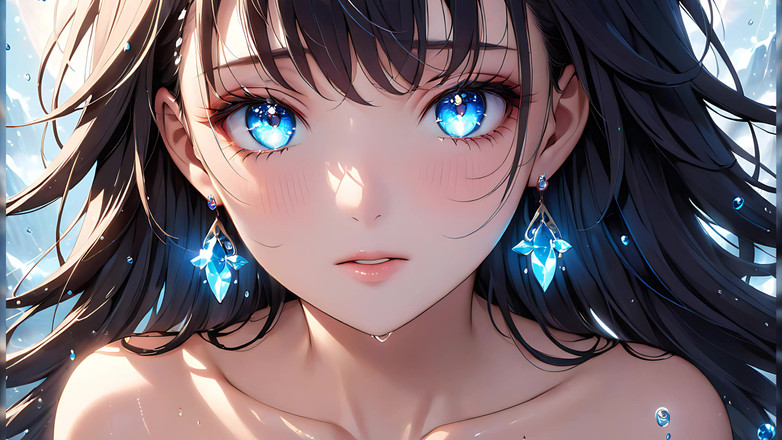 LustRender: Emoción etérea - chica ai con lágrimas brillantes en un primer...