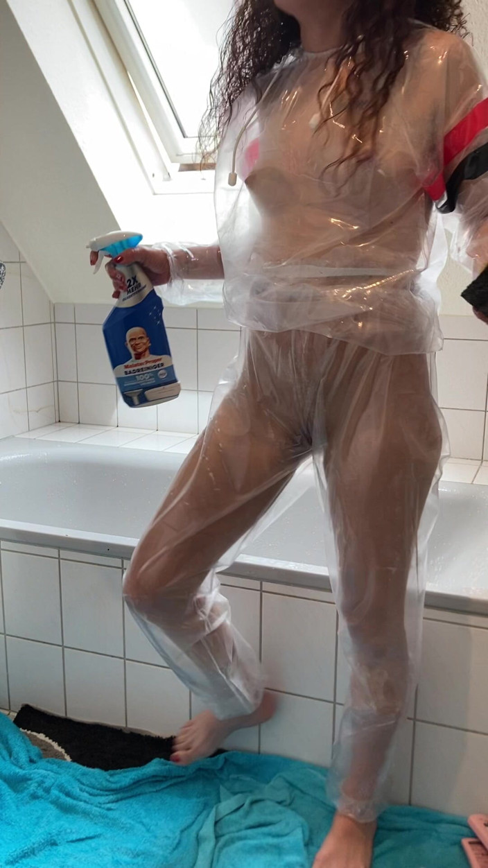 NoMainstream Studio: Sue, Cleaning the Bathroom in a Pvc Suit!