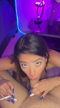 Sexy Girl in Small Bikini, Deep Throat in My Cock Smoking Cigarette