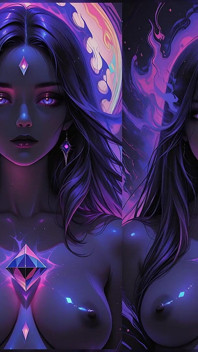 Diosa cósmica mística con ojos violetas brillantes - dark fantasy - ai art - presentación de diapositivas