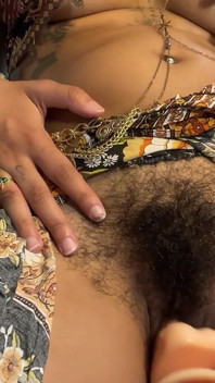Hairy Goddess Riding Dildo Under Boho Skirt