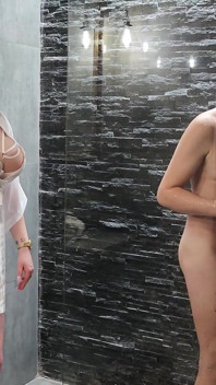 A Stepmother Washes Her Stepson and Shaves His Cock. She Masturbates and Finally Gives Him a Blowjob.