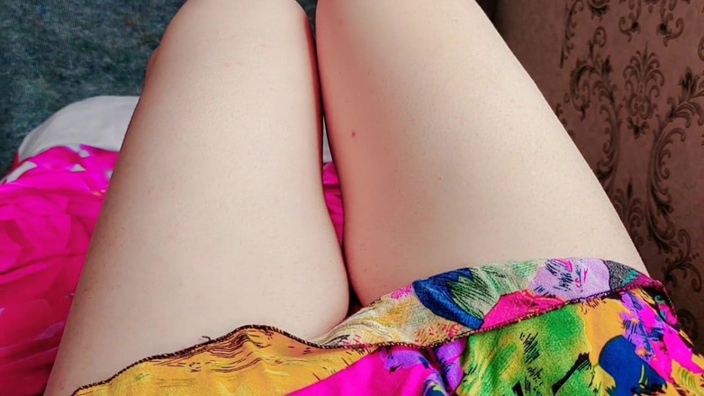 Kitty_Cross: Cute Shemale Dick Handless Masturbation Smooth White Thighs