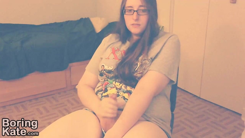 Boring Kate: Kate strokes her dick until she ejaculates - NO AUDIO -