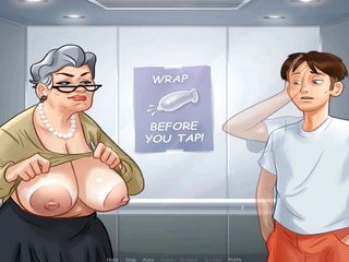 Hentai World: Summertime saga stepgranny shows big boobs in elevator