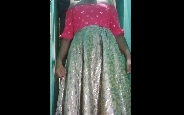 Gauri Sissy: Indian Gay Crossdresser Gaurisissy in Pink Lehanga Pressing His Boobs