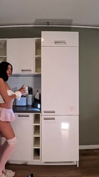 Short Pink Mini Skirt and Panties with Over Knee Socks Is Only the Start She Takes off Underwear to Flash Her Shaved Pussy