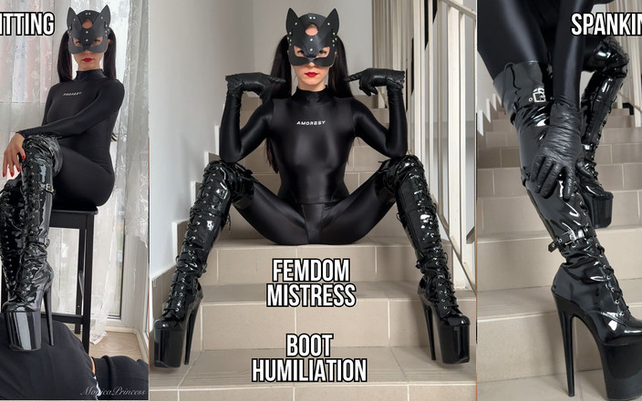 Princess Monica: 穿着尼龙紧身连衣裤和膝盖高靴的女主人羞辱你