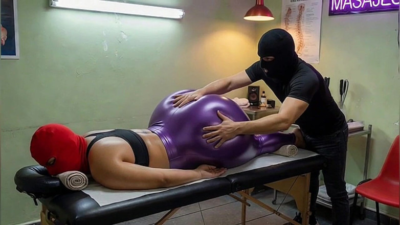 Animate golden: Big Ass Mother in Law Oil Massage in Purple Leggings...