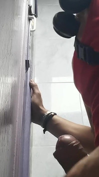 A Huge Straight Cock Appears in a Gloryhole in the Shopping Center Bathroom