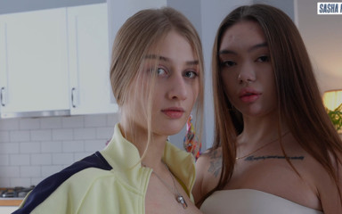 Sasha Paige: Horny Teen Eats Creampie From Her Asian Girlfriend's Juicy Pussy...