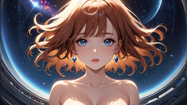 LustRender: ヴォイドゲイザー:きらめく宇宙のそばかすを持つ美しい若い女性