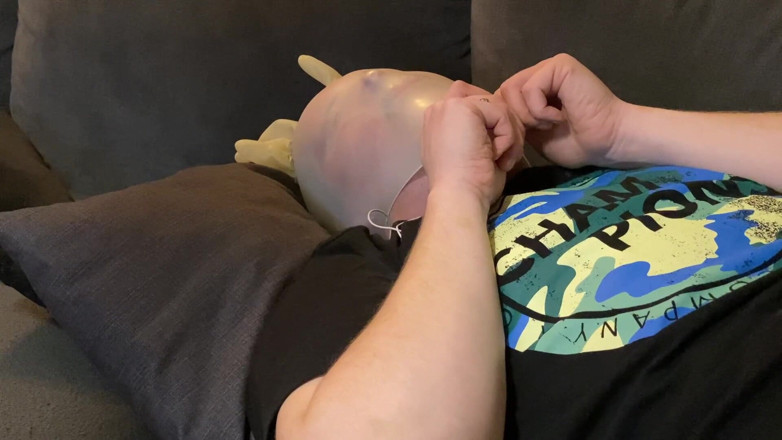 ButHoleDildoLover: My fourth breathplay - Double latexglove mask breathing