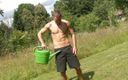 Crunch Boy: Beautiful straight exhib himself in the garden with his cock