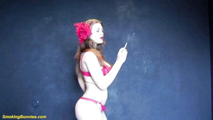 Smoking Bunnies: Sexy redhead big boob teen smoking cigarette