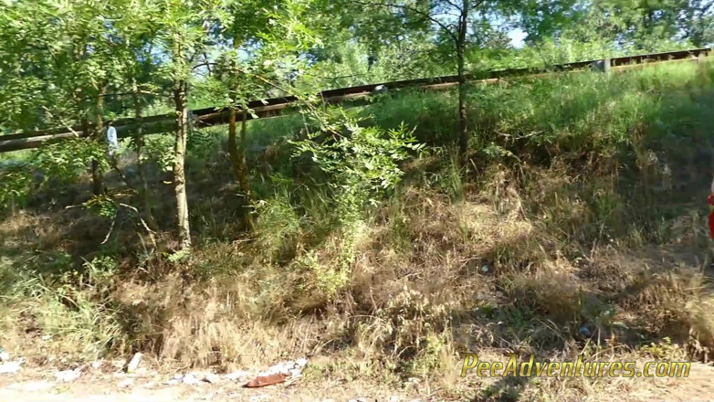 Pee Adventures: Empty her bladder on the side of the road
