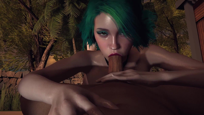 Wraith ward: Ragazza calda con i capelli verdi fa un pompino salivoso...