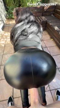 Her Shiny Latex Pants Take a Massive Cumshot