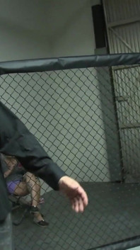 Brunette teen gets facial in the boxing ring