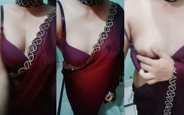 Gaurisissy: Indische travestiet Gaurisissy voelt zich geil in paarse saree en...