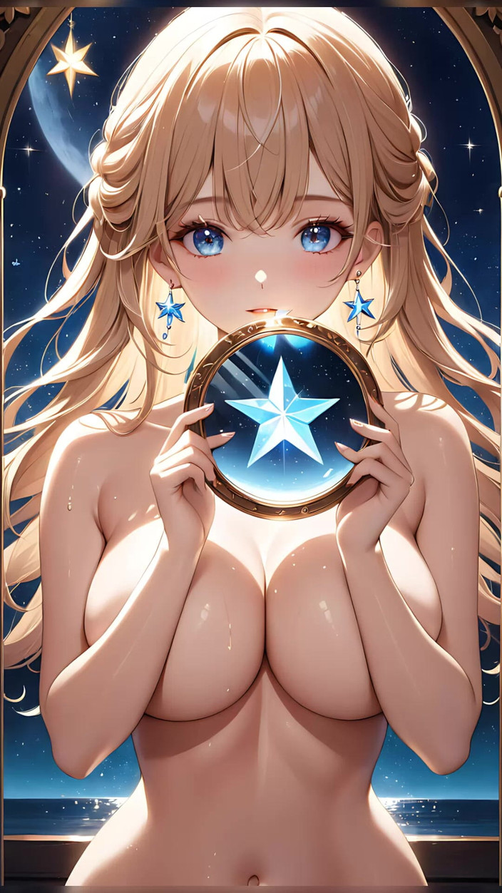 LustRender: Starlit Reflections - büyülü bir ayna tutan ai kız
