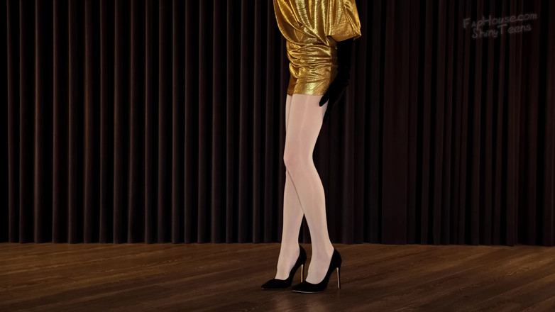 Shiny teens: Золотий міні-сарафан 917 і блискучі сірі колготки