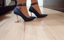 High Heels Kingdom: Crossdresser Walks in Sexy Blue Jeans Pointed Toe High Heels...