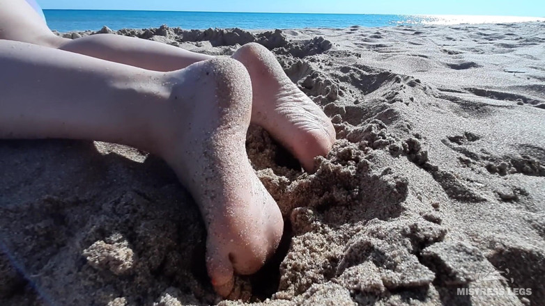Mistress Legs: Mistress legs barefoot on the summer sea beach