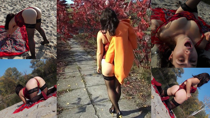 Pissing Everywhere: Sexig styvsyster Expressiagirl med stora bröst och röv onanerar på...