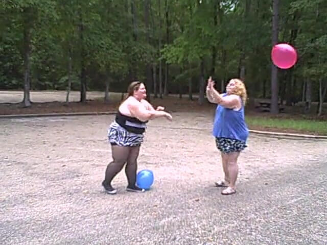 BBW nurse Vicki adventures with friends: BBW gals play volley ball with balloons
