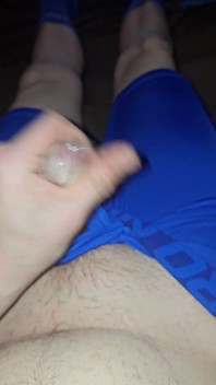 I wank and cum inside a condom while I wear my Blue Nike pro spandex underwear