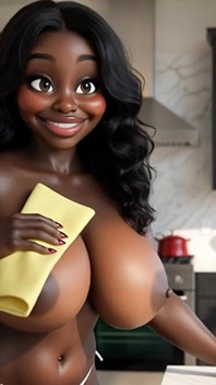 Impresionante con curvas ébano madura milf sensualmente limpiando su lujosa casa moderna usando solo pequeñas bragas blancas