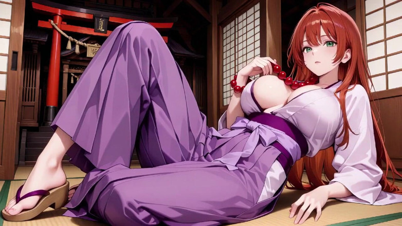 Tay Swift X: Red-haired Miko! Deep V Kimono Soaked, Blooming From Serenity to...