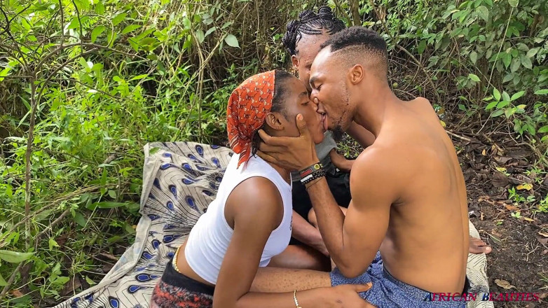 African Beauties: Outdoor Jungle 3-some with 2 Bisexual Chicks and a BBC