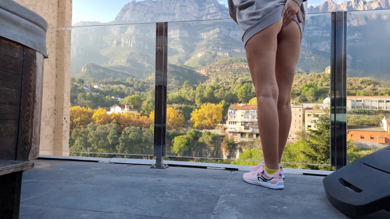TheloveStory: Squirting a lot on terrasa in front of mountians orgasm