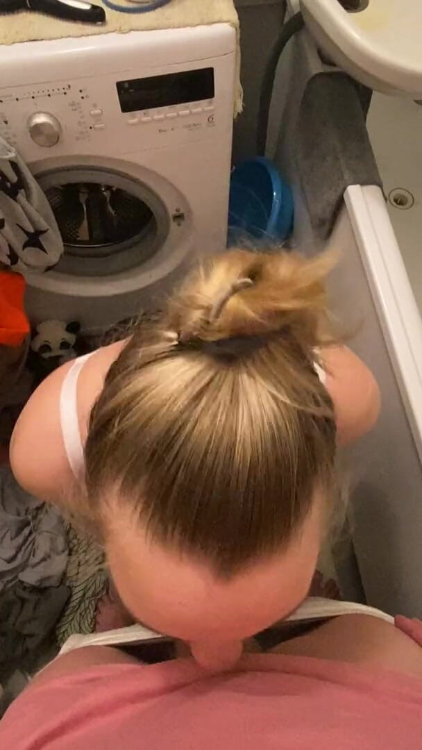 Bootyass Girl: Risky quick blowjob in the bathroom when my stepmom was...