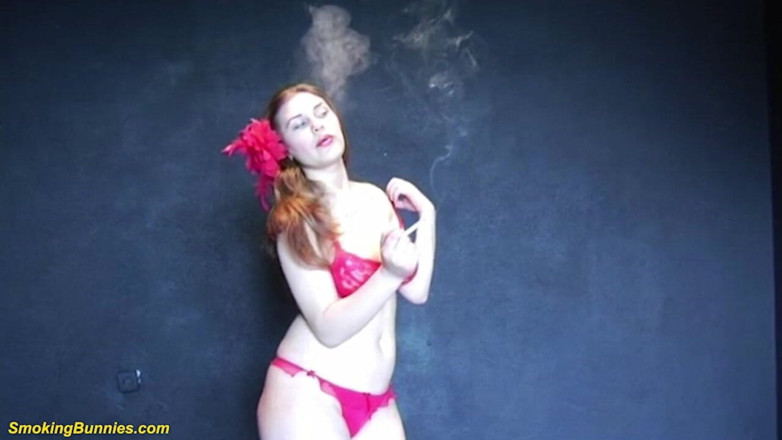 Smoking Bunnies: Sexy redhead big boob teen smoking cigarette