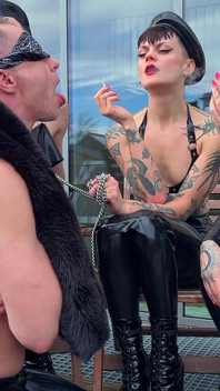 Smoking on the Patio - Mistressae and Friends Share Their Human Ashtray