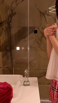 Hottest Brunette Babe Beautiful Girl in the Bathroom Loves to Show off Her Pussy and Cute Butt Under Miniskirt