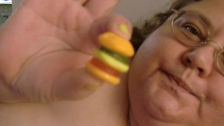 BBW nurse Vicki adventures with friends: Nude ssbbw eats mini burger for you teasing giantess