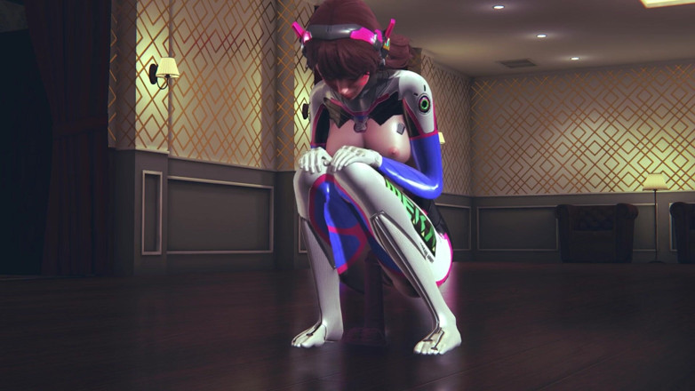 Waifu club 3D: DVA riding pink dildo in hotel lobby