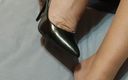 Coryna nylon: Stockings Chair Black Heels Feet