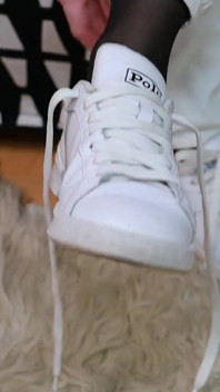 White Sneakers - White Jeans - Black Reinforced Toe Pantyhose